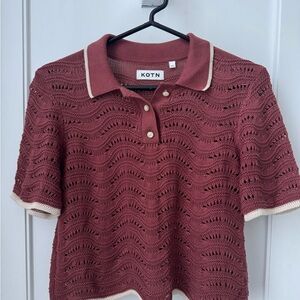 KOTN Burgundy Knit Crop Top with Buttons